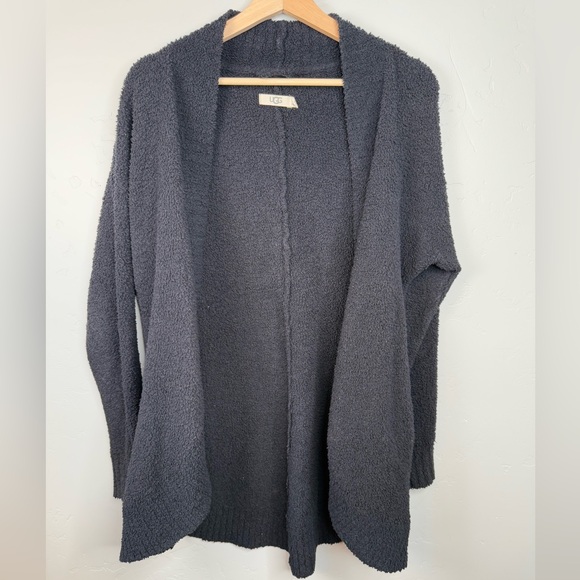 Ugg Fremont Fluffy Knit Open-Front Ribbed Trim Cardigan Black Small - Picture 3 of 9